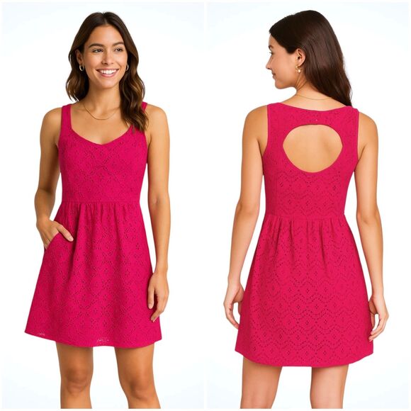 Anthropologie Deletta Silverfield Lace Eyelet Dress in Fuchsia Pink - Picture 1 of 10